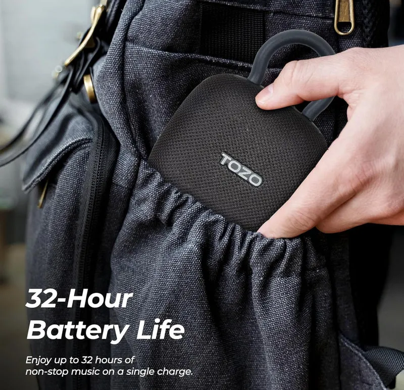 PE1 Mini Portable Bluetooth Speakers w/ Adjustable Carabiner IPX8 Waterproof, 32H Playtime - Black