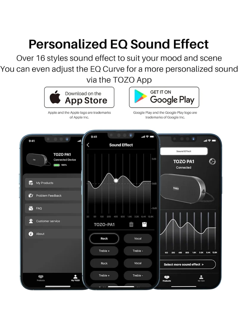 PA1 Bluetooth Portable Speaker Built-in Microphone Stereo Sound, 25H Playtime, IPX7 Waterproof - Matte Black