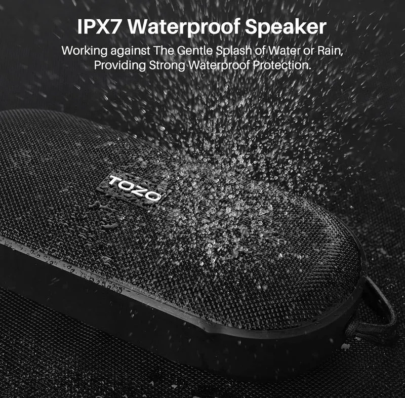 PA1 Bluetooth Portable Speaker Built-in Microphone Stereo Sound, 25H Playtime, IPX7 Waterproof - Matte Black
