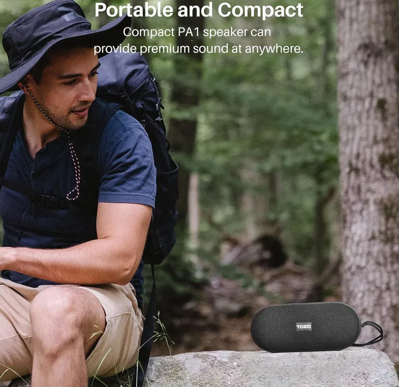 PA1 Bluetooth Portable Speaker Built-in Microphone Stereo Sound, 25H Playtime, IPX7 Waterproof - Matte Black