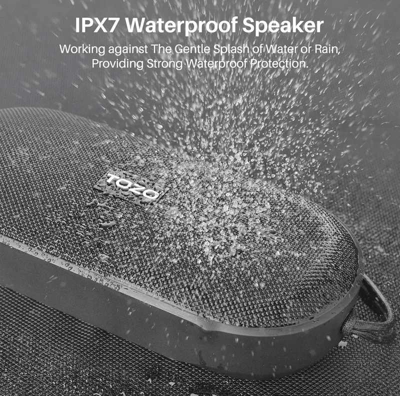 PA1 Bluetooth Portable Speaker Built-in Microphone Stereo Sound, 25H Playtime, IPX7 Waterproof - Black