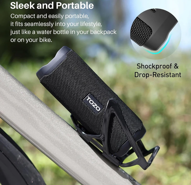 PA2 Portable Bluetooth Speaker w/ Dual Drivers & Dual Bass Diaphragms, Deep Bass Loud Stereo Sound, 25H Playtime, Custom EQ - BLACK