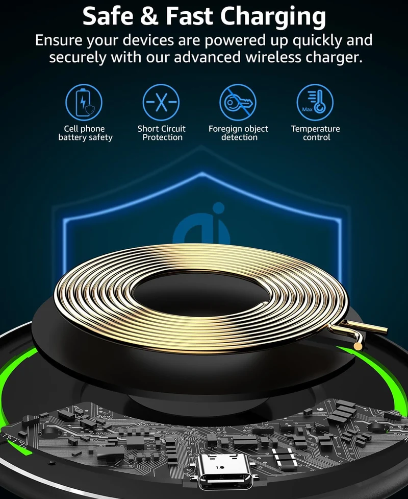 New Anti-Slip Wireless Charger 15W Max Fast Charging Pad Compatible w/ iPhone,Samsung Galaxy - Black