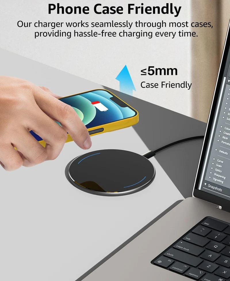 New Anti-Slip Wireless Charger 15W Max Fast Charging Pad Compatible w/ iPhone,Samsung Galaxy - Black