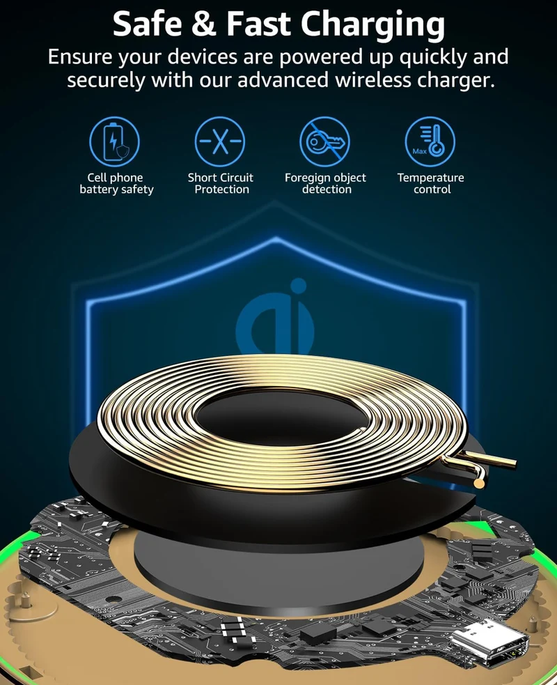 New Anti-Slip Wireless Charger 15W Max Fast Charging Pad Compatible w/ iPhone,Samsung Galaxy - Champagne