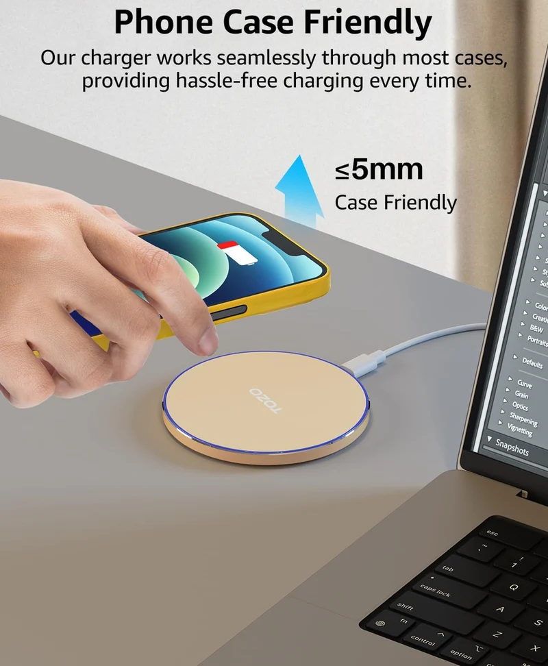 New Anti-Slip Wireless Charger 15W Max Fast Charging Pad Compatible w/ iPhone,Samsung Galaxy - Champagne