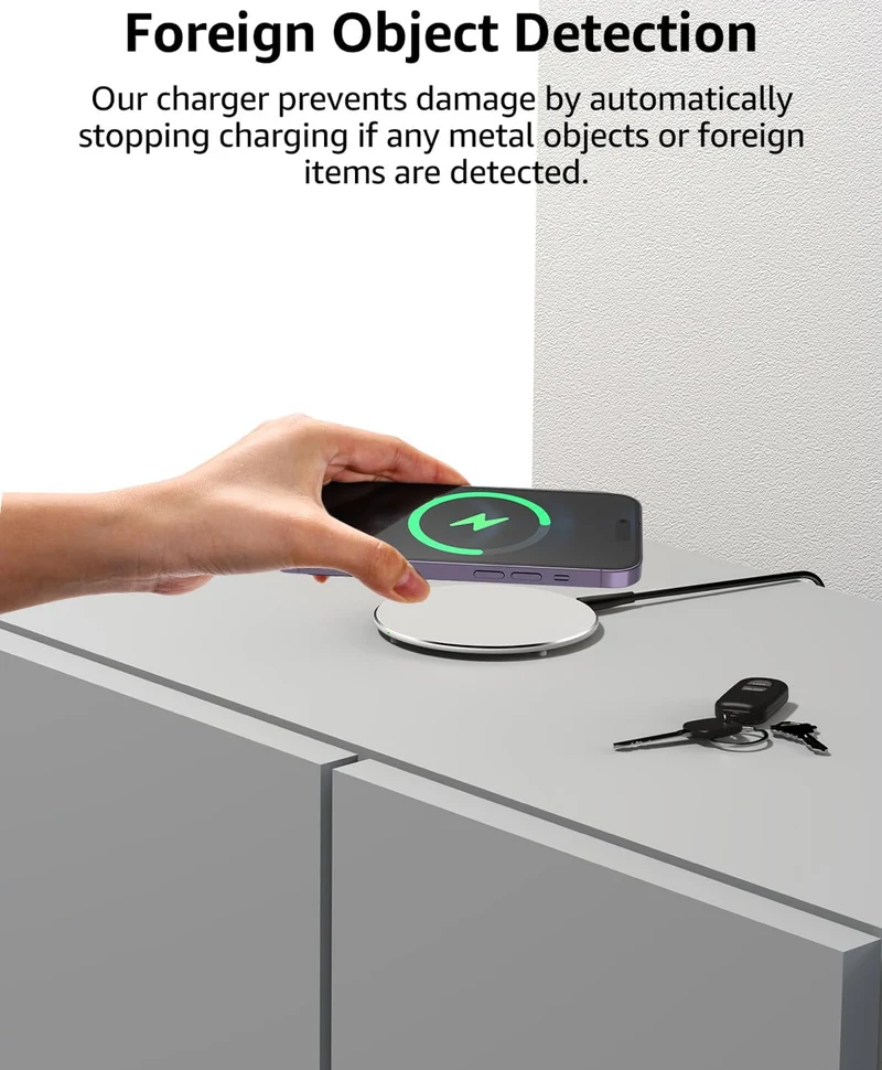New Anti-Slip Wireless Charger 15W Max Fast Charging Pad Compatible w/ iPhone,Samsung Galaxy - White Silver