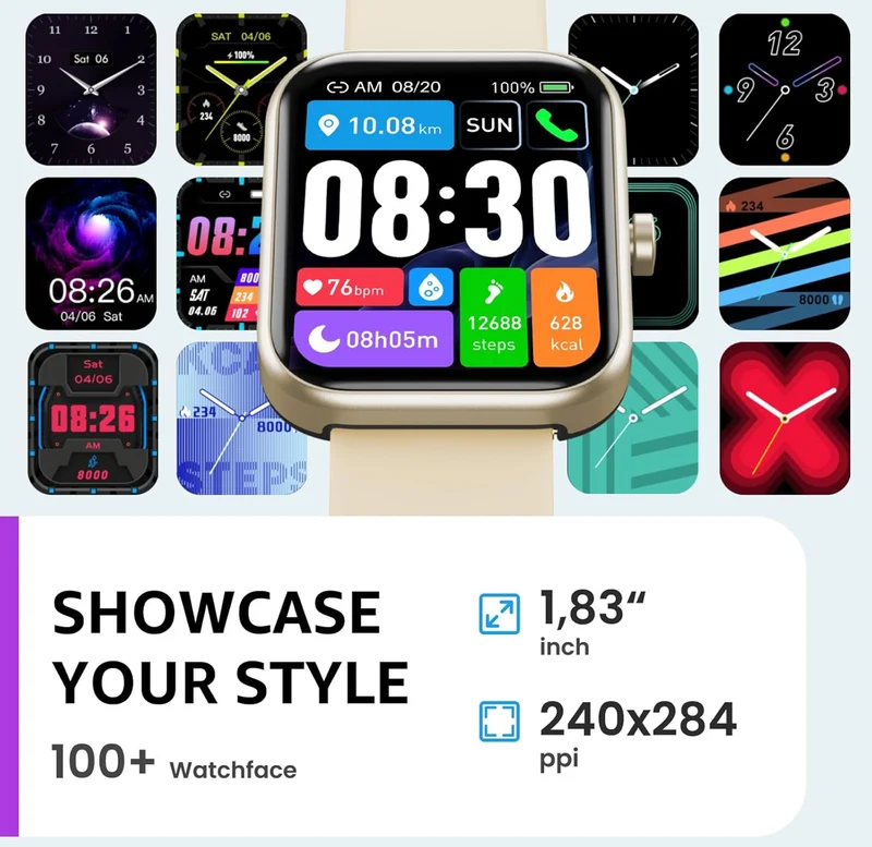 2025 New Upgraded Smart Watch for iPhone & Android, 1.83" Fitness Tracker Bluetooth, IP68 Waterproof Sleep Monitor - Gold