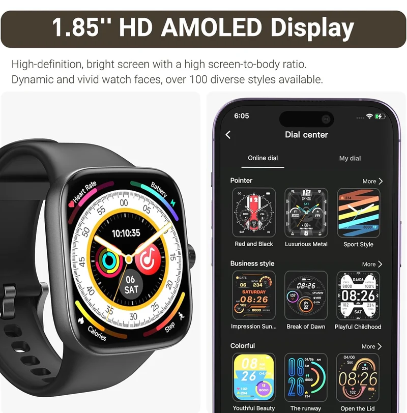 LED S7 Smart Watch Bluetooth Call 1.85" Ultra HD Screen, Dynamic Dials Messages Push 100+ Sports Modes
