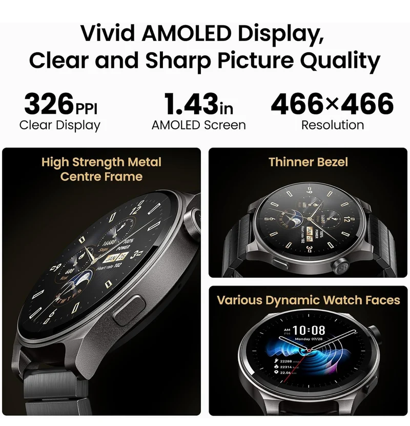LED S5 Smart Watch 1.43" HD Sport Modes Fitness w/ Sleep Monitor, IP68 Waterproof, Stainless Steel Band