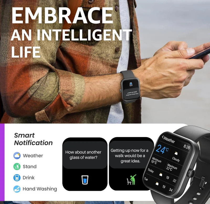 S3 Smart Watch for Men & Women, 1.83" HD Touchscreen, Bluetooth,IP68 Waterproof, Compatible with iOS & Android
