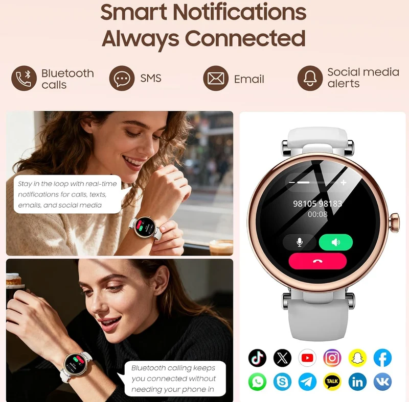 S8 LED Smart Watch for Women, 1.32" HD Color Screen, Health Tracker Ladies Watch with Sleep Monitor Stress Analysis 100+