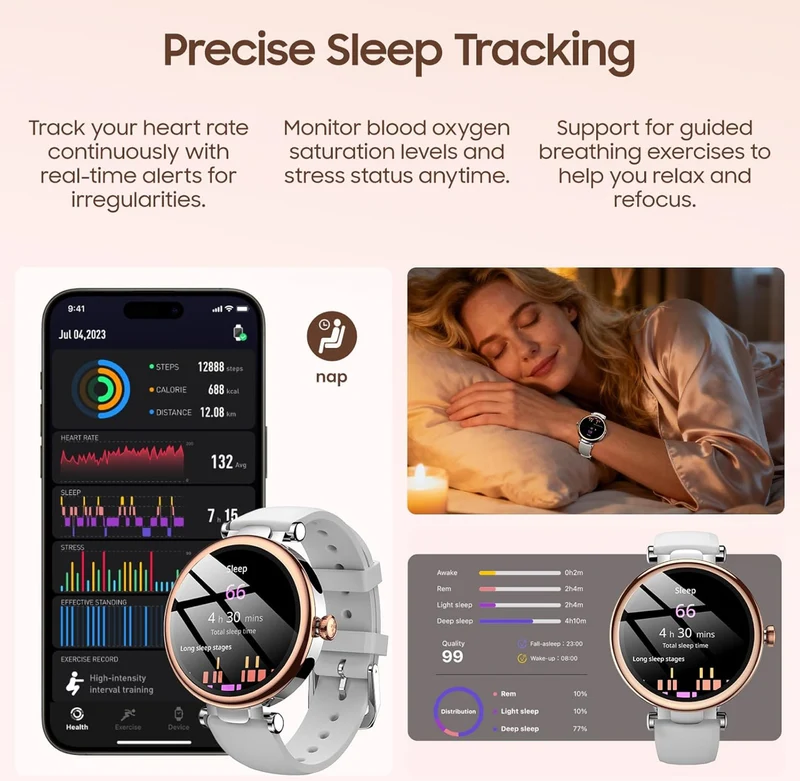S8 LED Smart Watch for Women, 1.32" HD Color Screen, Health Tracker Ladies Watch with Sleep Monitor Stress Analysis 100+