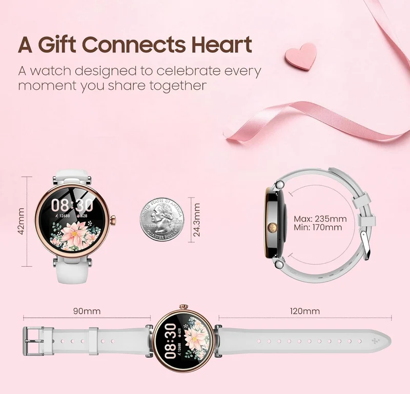 S8 LED Smart Watch for Women, 1.32" HD Color Screen, Health Tracker Ladies Watch with Sleep Monitor Stress Analysis 100+