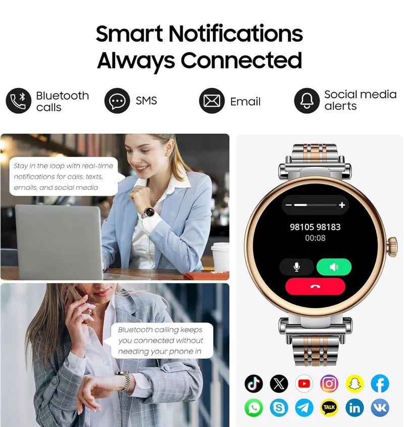 Smart Watch 1.32" HD Color Screen, Health Tracker w/ Sleep Monitor, Waterproof, Bluetooth (Stainless Steel)