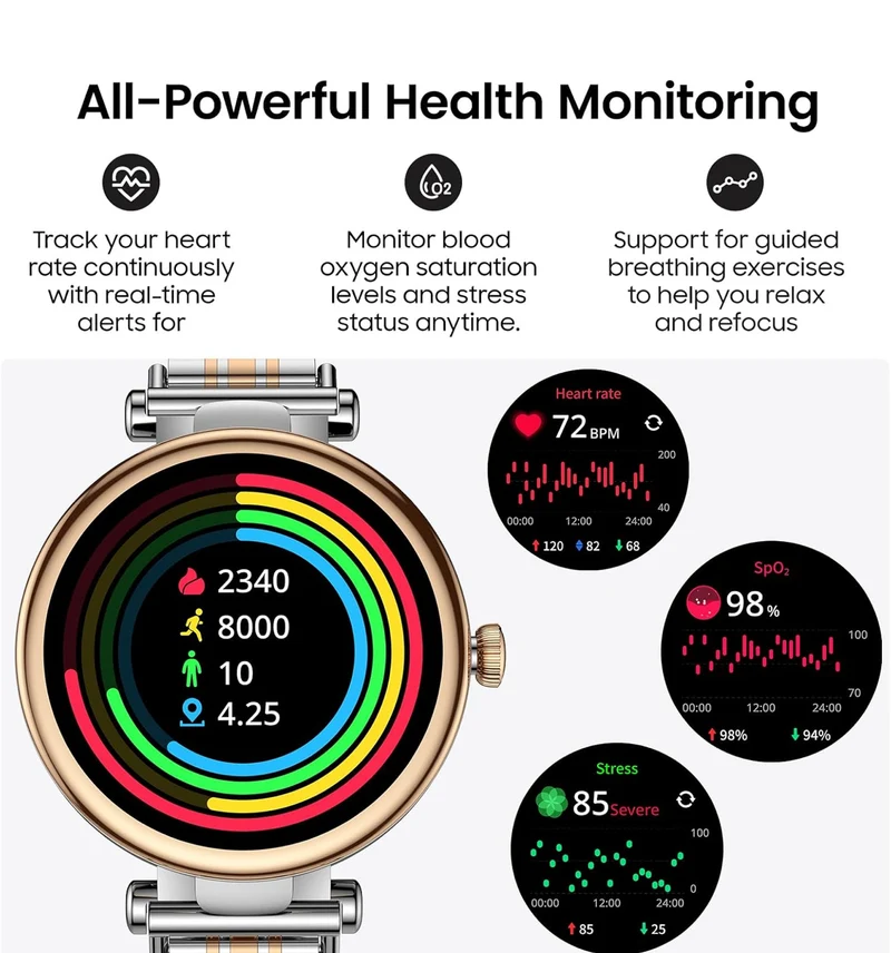 Smart Watch 1.32" HD Color Screen, Health Tracker w/ Sleep Monitor, Waterproof, Bluetooth (Stainless Steel)