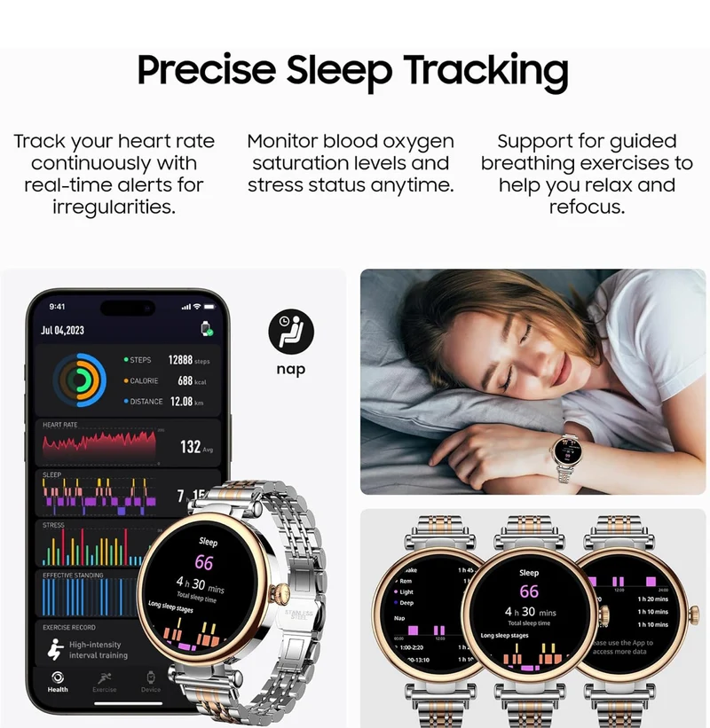 Smart Watch 1.32" HD Color Screen, Health Tracker w/ Sleep Monitor, Waterproof, Bluetooth (Stainless Steel)