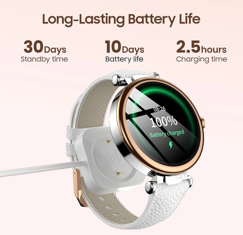 Smart Watch 1.32" HD Color Screen, Health Tracker w/ Sleep Monitor, Waterproof, Bluetooth (Leather Strap)