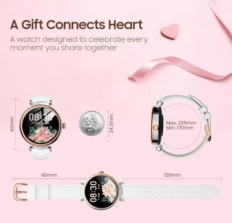 Smart Watch 1.32" HD Color Screen, Health Tracker w/ Sleep Monitor, Waterproof, Bluetooth (Leather Strap)