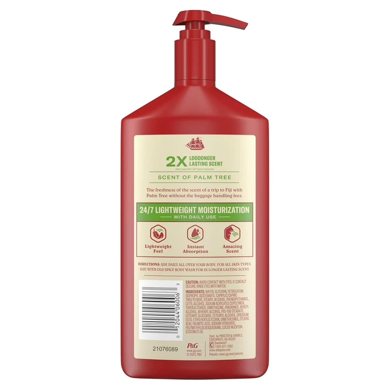 Old Spice Hand, Face & Body Lotion for Men, 24/7 Lightweight Moisturization w/ Amazing Scent - Fiji with Palm Tree Scent (2PK)