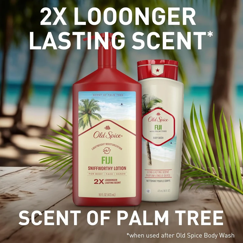 Old Spice Hand, Face & Body Lotion for Men, 24/7 Lightweight Moisturization w/ Amazing Scent - Fiji with Palm Tree Scent (2PK)