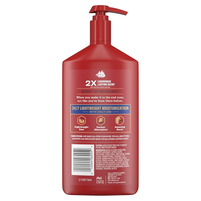 Old Spice Hand, Face & Body Lotion for Men, 24/7 Lightweight Moisturization w/ Amazing Scent Captain with Bergamot Scent (2PK)
