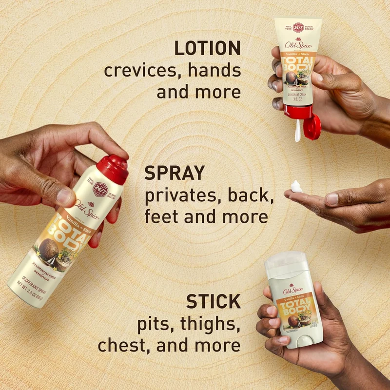 Old Spice Whole Body Deodorant Spray for Men, Aluminum Free - Vanilla + Shea Scent Dermatologist Tested 3.5 oz (2PK)