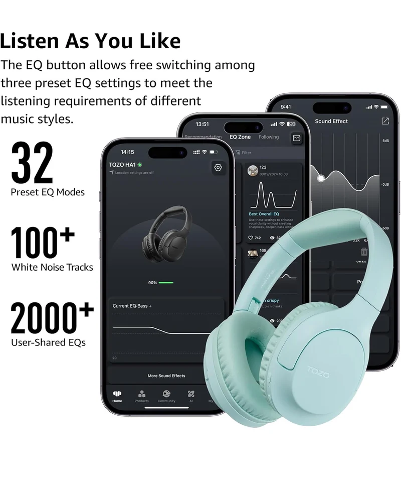 HA1 Bluetooth 5.4 Over Ear Headphones, 70H Playtime w/ Mic, Foldable Headset, Deep Bass Stereo