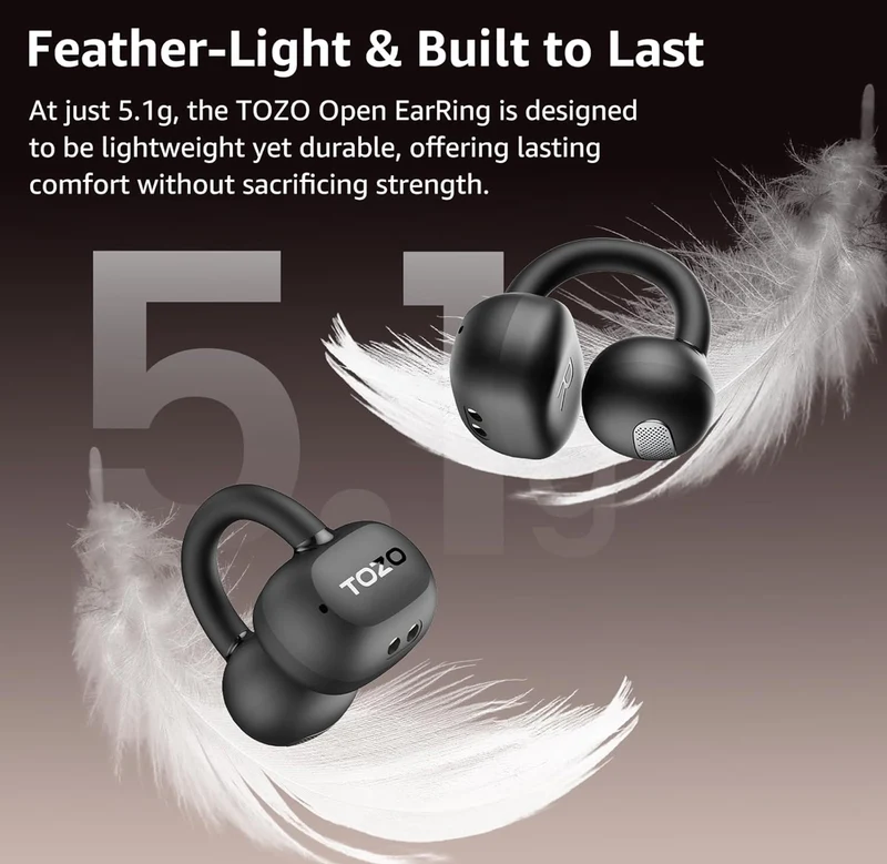 Open Ear Clip Earbuds, Lightweight Comfort 40H Play BT w/ Smart Digital Display - Black