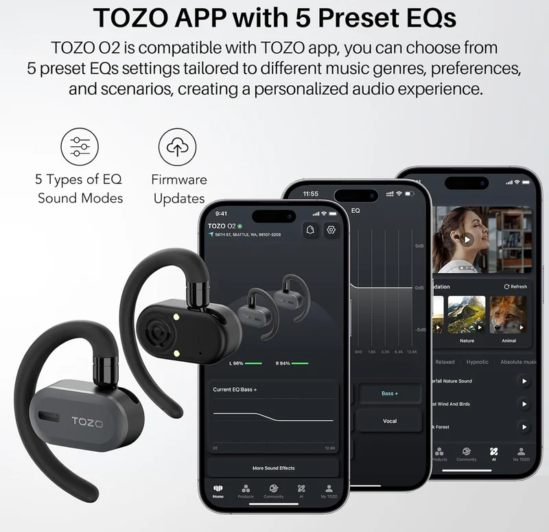 True Open Ear Wireless Lightweight w/ Multi-Angle, Dual-Axis Design for Long-Lasting Comfort - Black