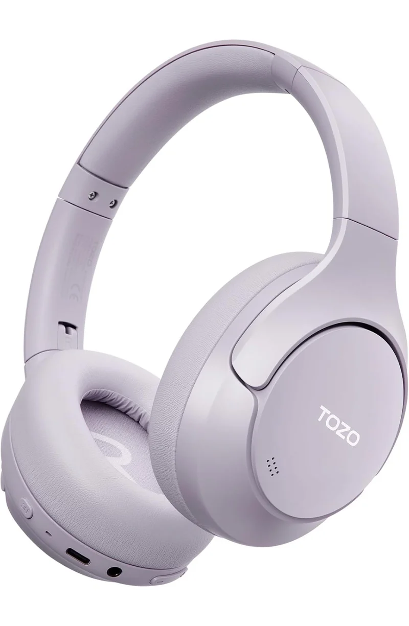 HT3 Hybrid Noise Cancelling Headphones, 90H Battery Life Over Ear Bluetooth 6.0 Foldable Headset, AI Voice Assistant - Light Purple