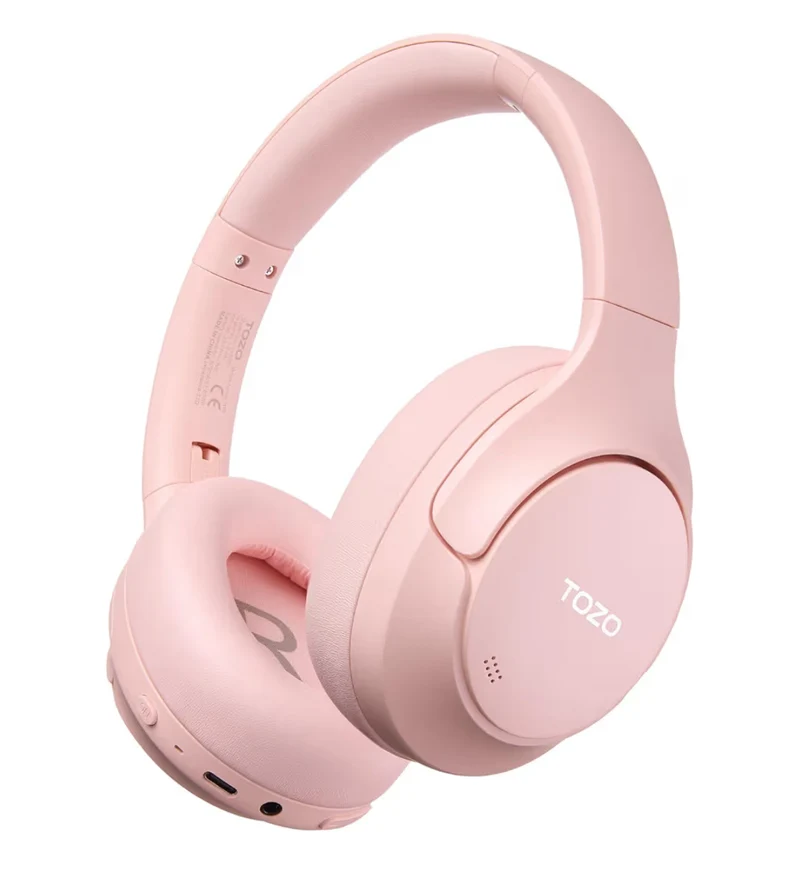 HT3 Hybrid Noise Cancelling Headphones, 90H Battery Life Over Ear Bluetooth 6.0 Foldable Headset, AI Voice Assistant - Pink