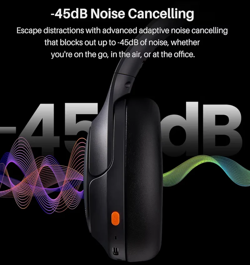 HT3 Hybrid Noise Cancelling Headphones, 90H Battery Life Over Ear Bluetooth 6.0 Foldable Headset, AI Voice Assistant - Titanium Black