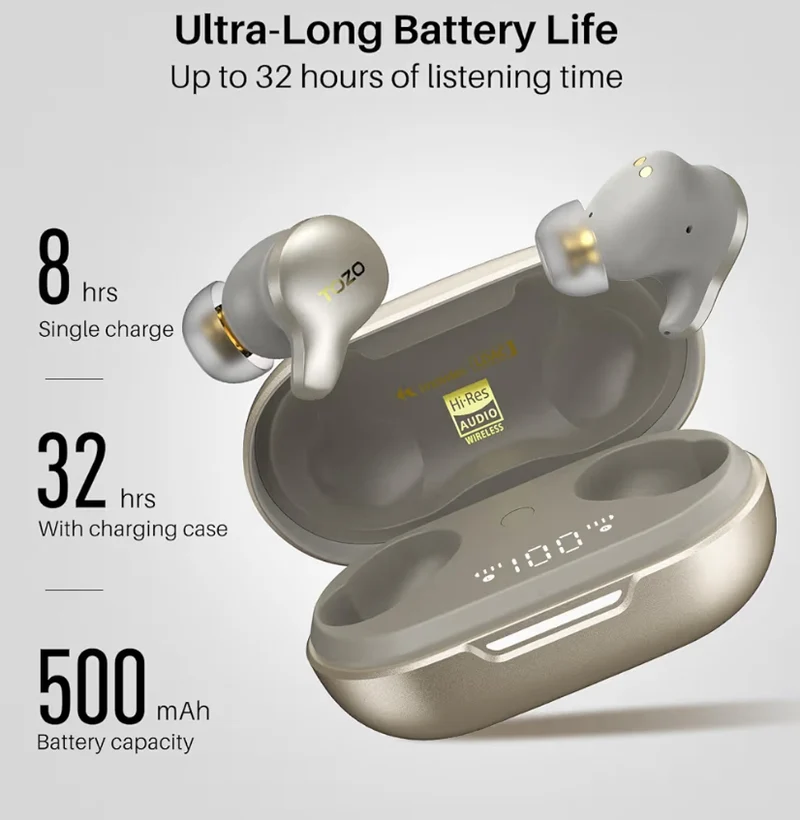 Golden X1 Wireless Earbuds Balanced Armature Driver and Hybrid Dynamic OrigX Pro, LDAC & Hi-Res Audio Wireless, Noise Cancellation - Champagne