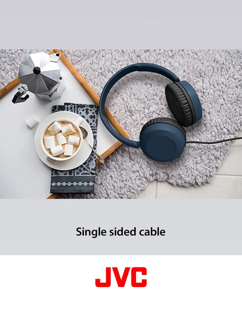 JVC Lightweight On Ear Headphones with Powerful Sound, Integrated Remote & Mic for Smartphones - HAS31MA (Blue), Medium