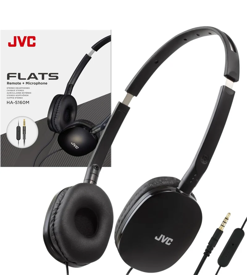 JVC Flats On-Ear Wired Headphones - Flat Foldable Design - 30mm Driver for Powerful Sound - Soft Ear-Pads for Comfort – Steel Headband - Lightweight & Portable - PC/Laptop/Gaming - 3.5mm Slim Plug