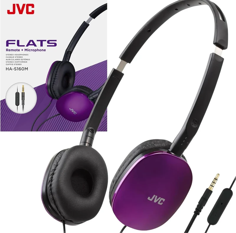 JVC Flats On-Ear Wired Headphones - Flat Foldable Design - 30mm Driver for Powerful Sound - Soft Ear-Pads for Comfort – Steel Headband - Lightweight & Portable - PC/Laptop/Gaming - 3.5mm Slim Plug
