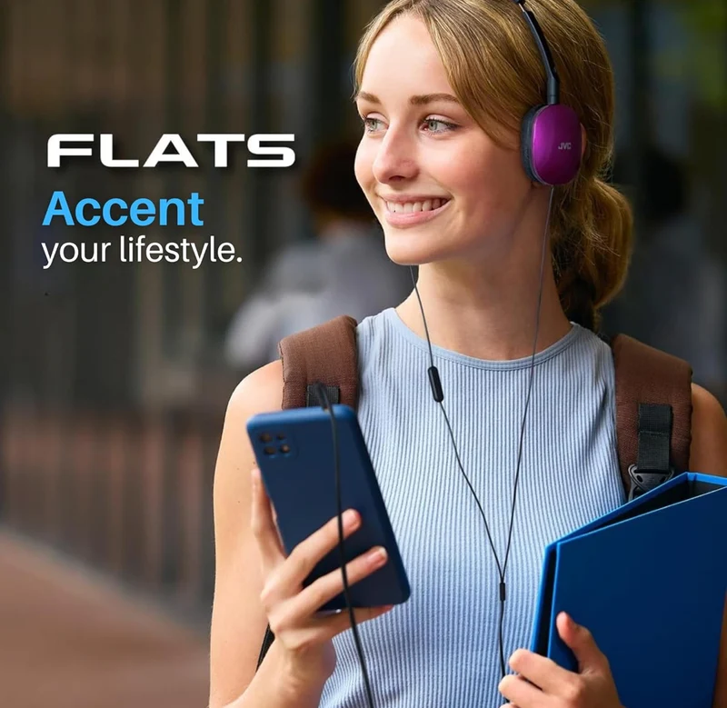 JVC Flats On-Ear Wired Headphones - Flat Foldable Design - 30mm Driver for Powerful Sound - Soft Ear-Pads for Comfort – Steel Headband - Lightweight & Portable - PC/Laptop/Gaming - 3.5mm Slim Plug