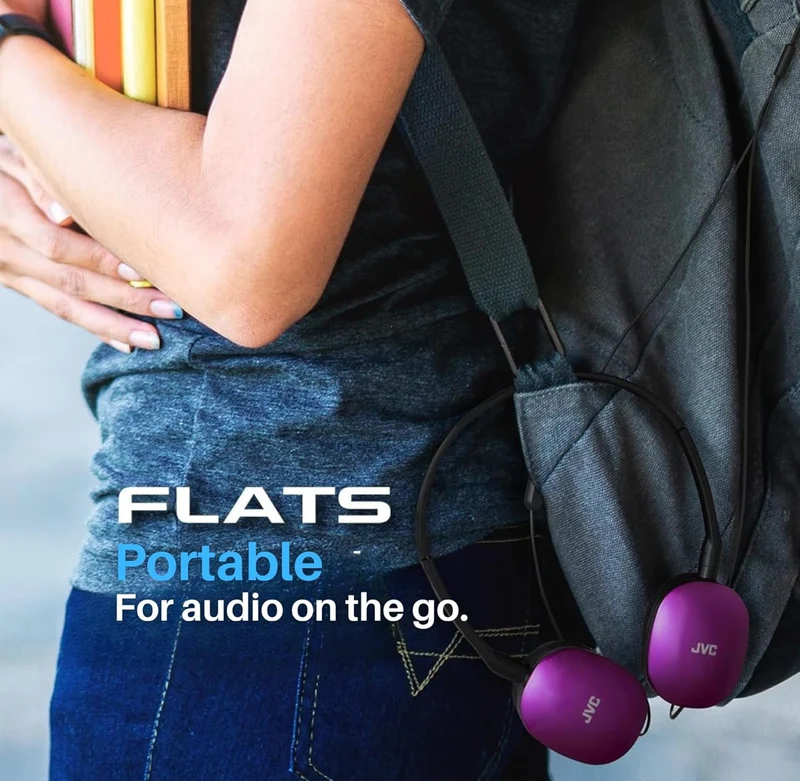JVC Flats On-Ear Wired Headphones - Flat Foldable Design - 30mm Driver for Powerful Sound - Soft Ear-Pads for Comfort – Steel Headband - Lightweight & Portable - PC/Laptop/Gaming - 3.5mm Slim Plug