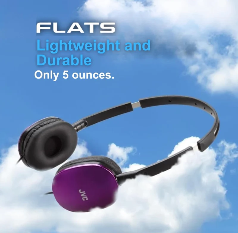 JVC Flats On-Ear Wired Headphones - Flat Foldable Design - 30mm Driver for Powerful Sound - Soft Ear-Pads for Comfort – Steel Headband - Lightweight & Portable - PC/Laptop/Gaming - 3.5mm Slim Plug