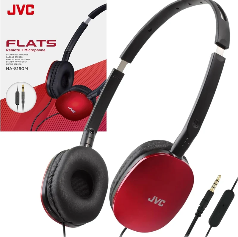 JVC Flats On-Ear Wired Headphones - Flat Foldable Design - 30mm Driver for Powerful Sound - Soft Ear-Pads for Comfort – Steel Headband - Lightweight & Portable - 3.5mm Slim Plug - HAS160M