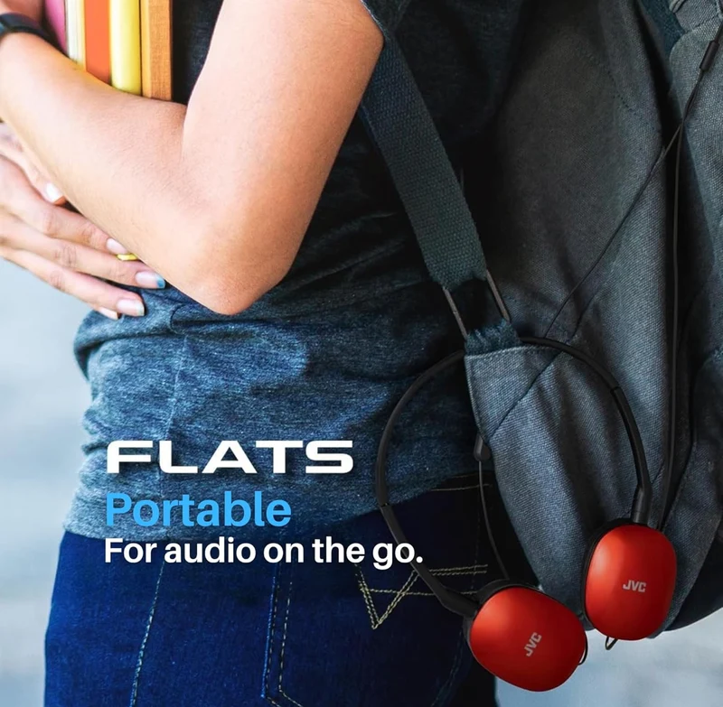 JVC Flats On-Ear Wired Headphones - Flat Foldable Design - 30mm Driver for Powerful Sound - Soft Ear-Pads for Comfort – Steel Headband - Lightweight & Portable - 3.5mm Slim Plug - HAS160M