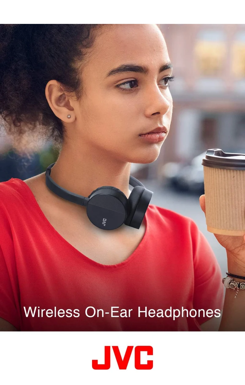 JVC HA-S23W Wireless Headphones - On Ear Bluetooth Headphones, Foldable Flat Design, 17-Hour Long Battery Life (Black)