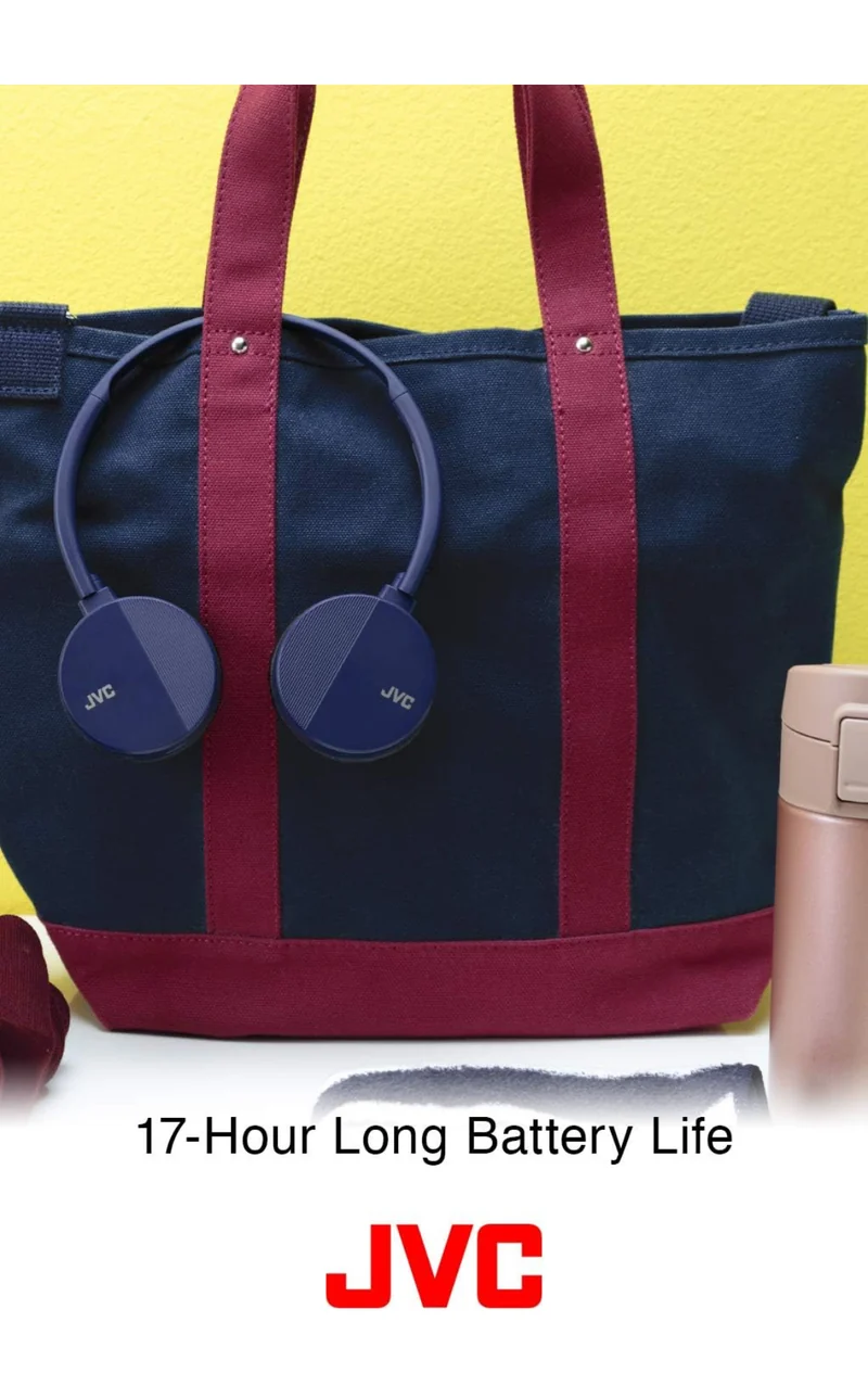 JVC HA-S23W Wireless Headphones - On Ear Bluetooth Headphones, Foldable Flat Design, 17-Hour Long Battery Life (Black)