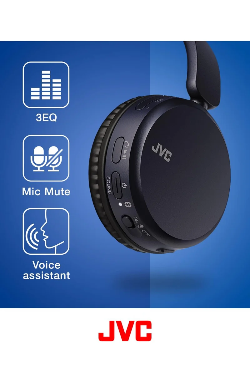 JVC Deep Bass Wireless Headphones, Bluetooth 5.2, Built-in EQ (Bass/Clear/Normal), Multi-Point Connection, Voice Assistant Compatible, 35 Hour Battery Life - HAS36WA (Blue), Small