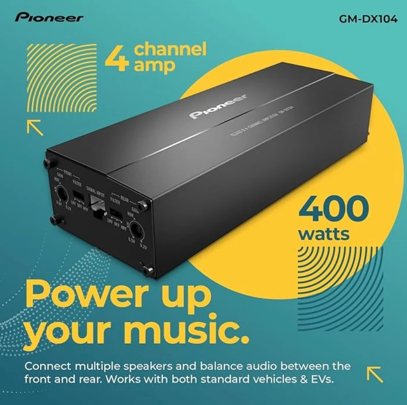 Pioneer GM-DX104 4-Channel Class D Bridgeable Car Amplifier – 400W Max Power, 45W RMS