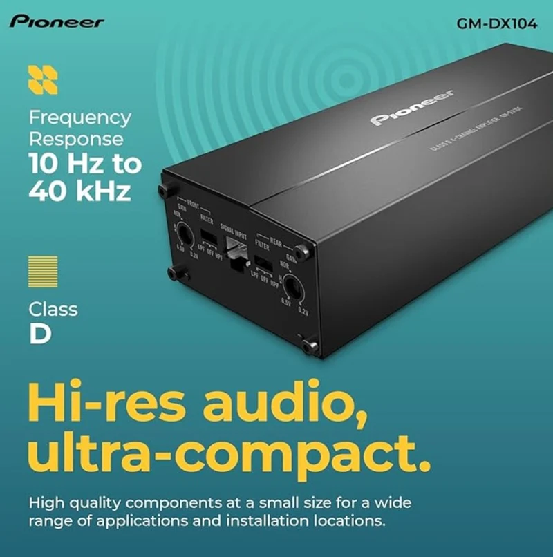 Pioneer GM-DX104 4-Channel Class D Bridgeable Car Amplifier – 400W Max Power, 45W RMS
