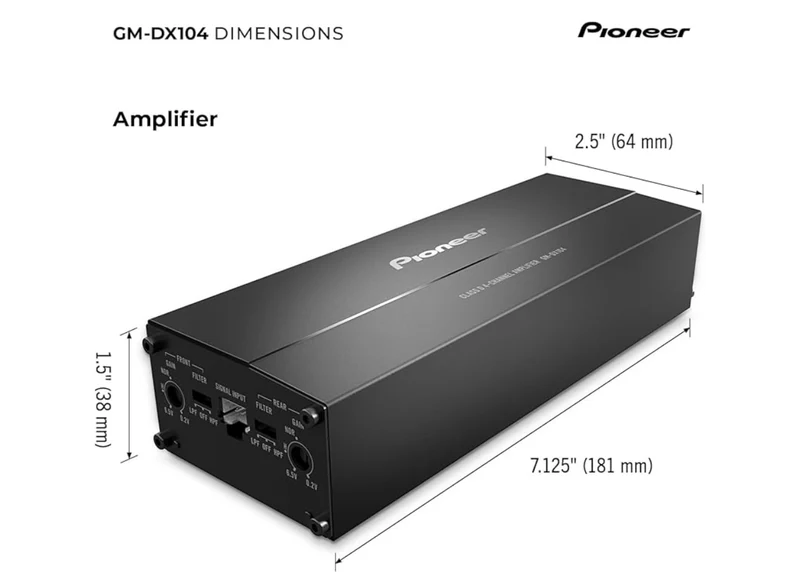 Pioneer GM-DX104 4-Channel Class D Bridgeable Car Amplifier – 400W Max Power, 45W RMS