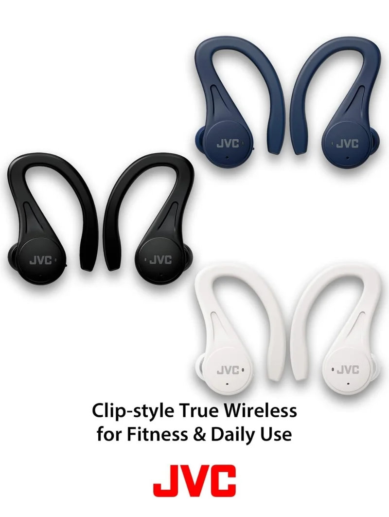 JVC Sport True Wireless Earbuds Headphones, Lightweight and Compact, Long Battery Life (up to 30 Hours), Sound with Neodymium Magnet Driver, Water Resistance (IPX5) - HAEC25TA (Blue)