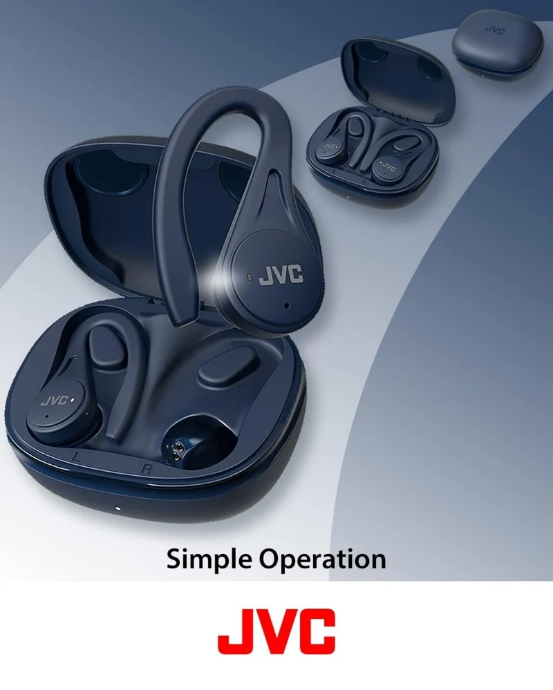 JVC Sport True Wireless Earbuds Headphones, Lightweight and Compact, Long Battery Life (up to 30 Hours), Sound with Neodymium Magnet Driver, Water Resistance (IPX5) - HAEC25TA (Blue)